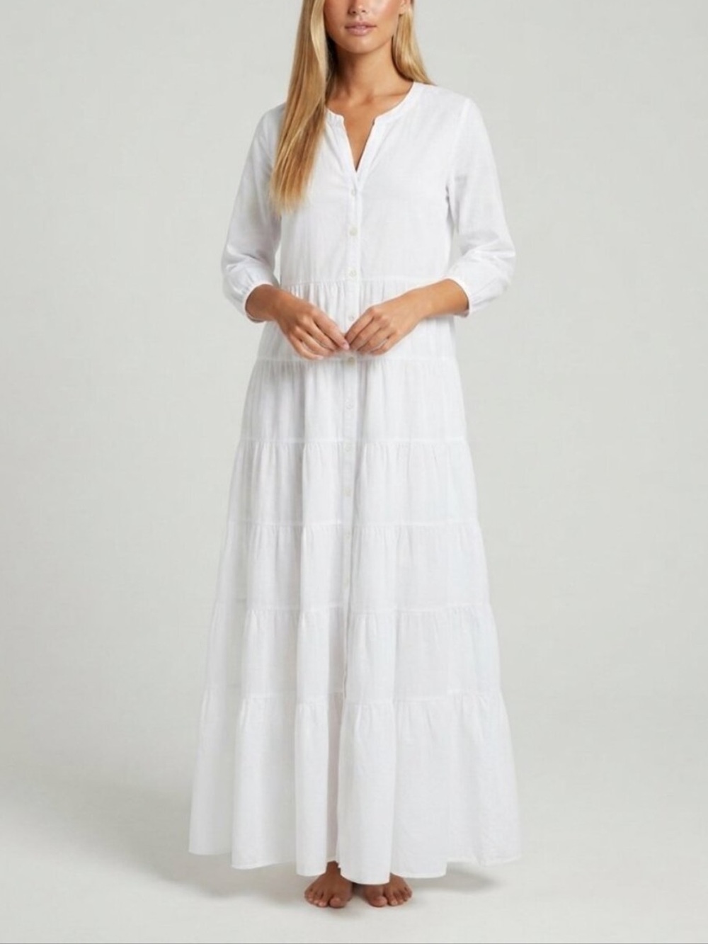 J. Crew White Cotton Tiered Button-Front Maxi Dress Size XS 39924